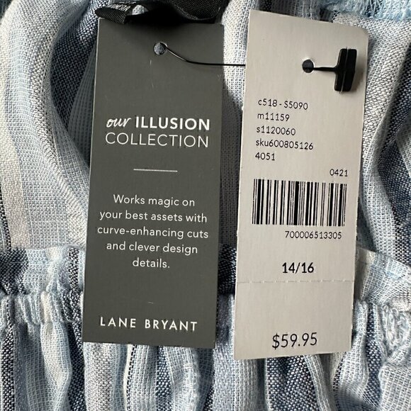 NWT Lane Bryant Linen Blend Off Shoulder Top in Blue, Silver, White - Size 14/16 - Picture 8 of 12